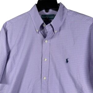 Polo Ralph Lauren Short‎ Sleeve Button Down Shirt Mens Large Purple Lightweight
